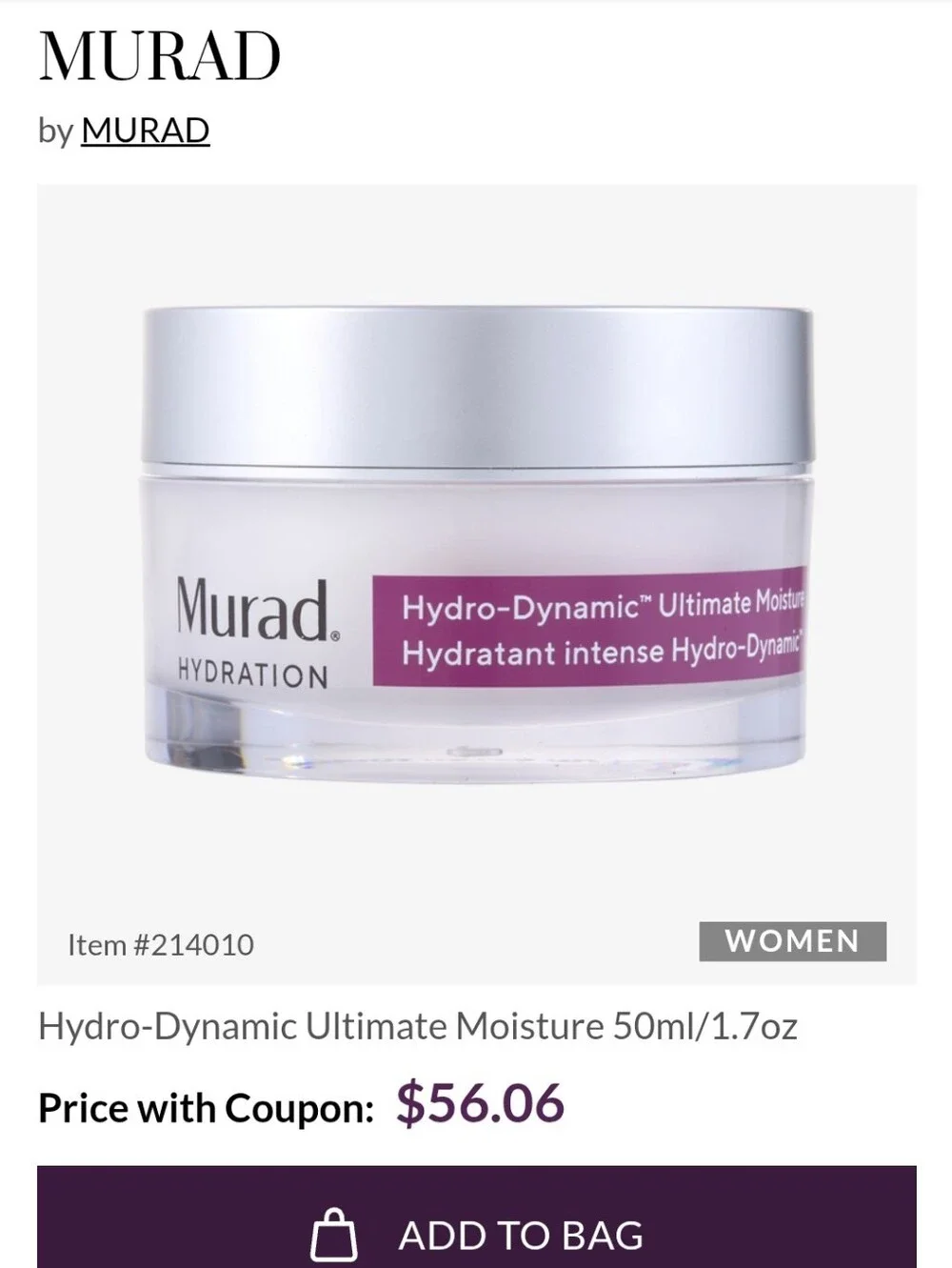 Murad Moisture Cream White Jar with Purple Label